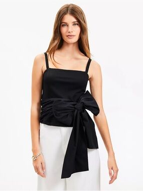 LOFT Black Bow-Waist Square Neck Tank Top